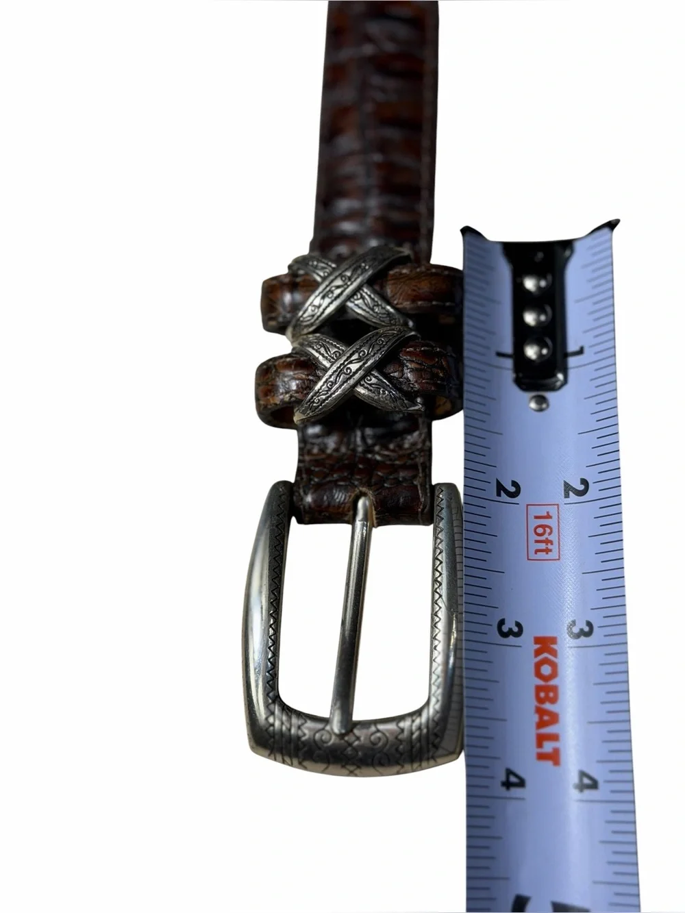 Brighton Brown Leather Crocodile Embossed Silver Buckle Belt Size 34 large